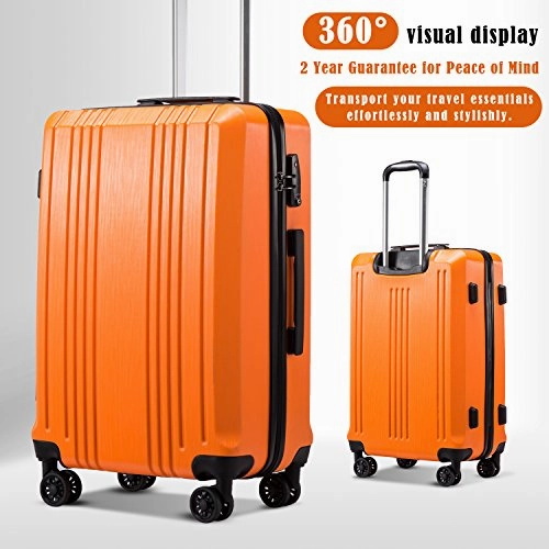 Coolife Luggage Expandable(only 28") Suitcase PC ABS with TSA Lock Spinner 20in 24in 28in (orange, M(24IN))