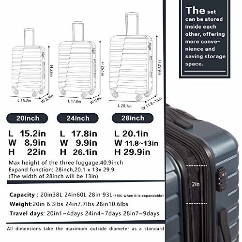 COOLIFE Luggage Expandable Suitcase PC ABS 3 Piece Set with TSA Lock Spinner Carry on new fashion design (sliver, 3 piece set)