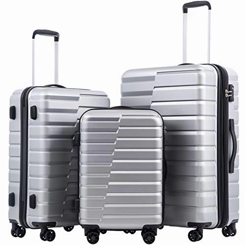 COOLIFE Luggage Expandable Suitcase PC ABS 3 Piece Set with TSA Lock Spinner Carry on new fashion design (sliver, 3 piece set)