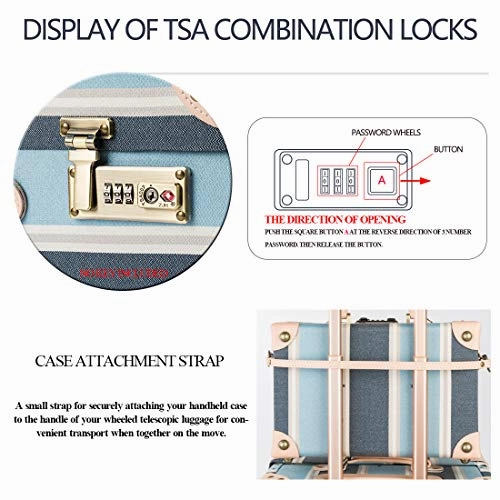 COTRUNKAGE Cute Travel Luggage Set 2 Pcs Trunk Case Vintage Women Suitcase with TSA Lock (13" & 24", Sky Blue)