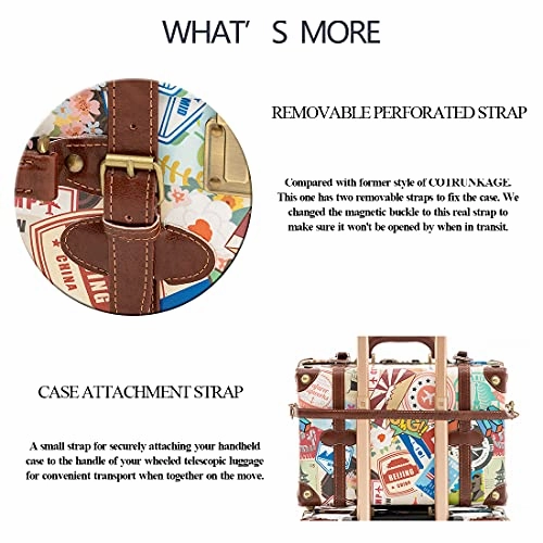 COTRUNKAGE Small 20" Vintage Luggage Set 2 Pieces Carry On Suitcase for Womens, Stamp (13" & 20")