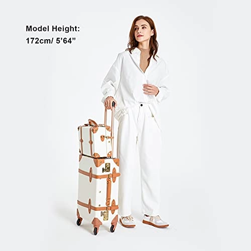 COTRUNKAGE Small 20" Vintage Luggage Set 2 Pieces Carry On Suitcase for Womens, Stamp (13" & 20")