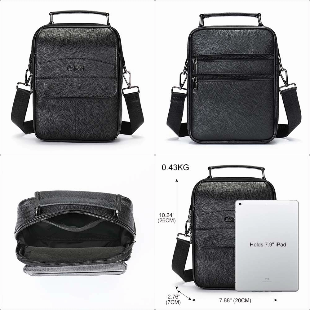 Cowhide Leather Messenger Bag For Men Travel Shoulder Crossbody Bag Waterproof Casual Sling Business Handbag