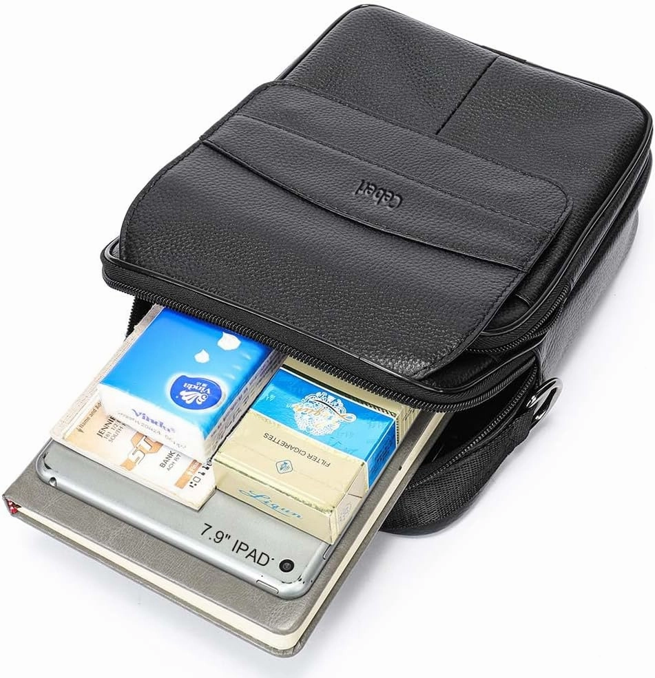Cowhide Leather Messenger Bag For Men Travel Shoulder Crossbody Bag Waterproof Casual Sling Business Handbag
