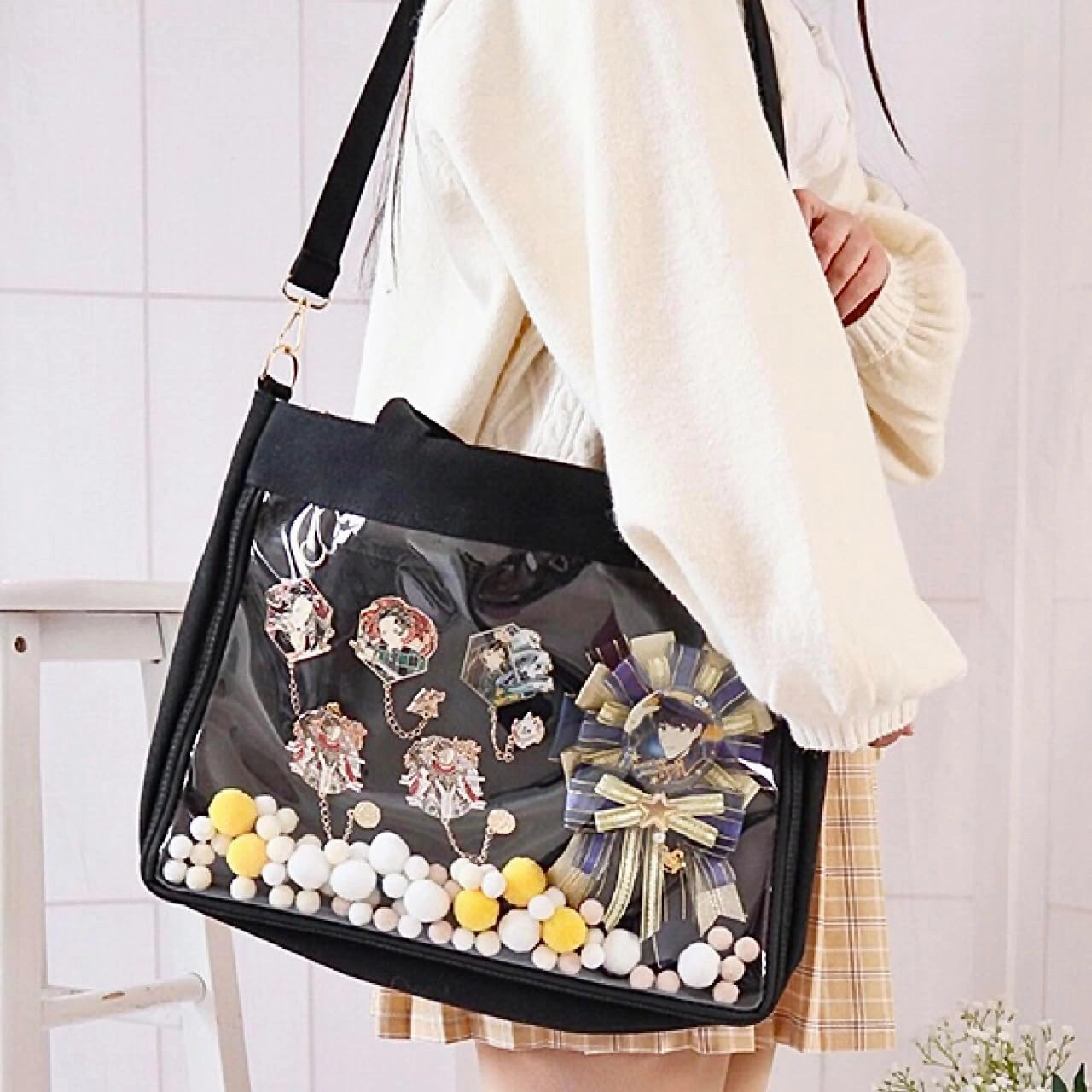Cute Ita Bag Multi-Purpose Crossbody Bag Messenger Bag Shoulder Tote Bag Purse Kawaii Anime Pin Display Bag for Cosplay