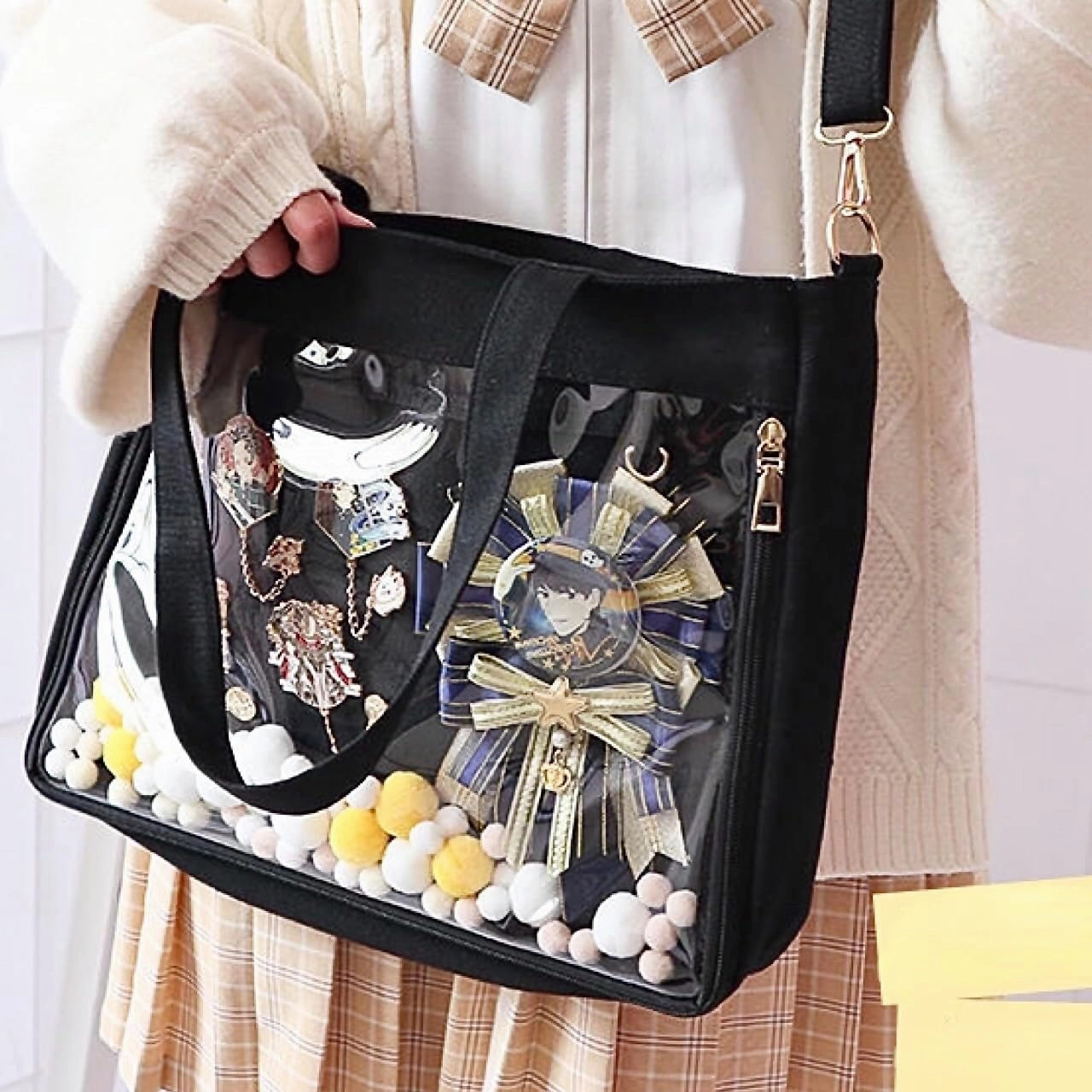 Cute Ita Bag Multi-Purpose Crossbody Bag Messenger Bag Shoulder Tote Bag Purse Kawaii Anime Pin Display Bag for Cosplay