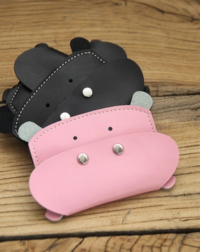 Cute LEATHER Womens Small Hippo Change Wallet Leather Card Wallet FOR Women