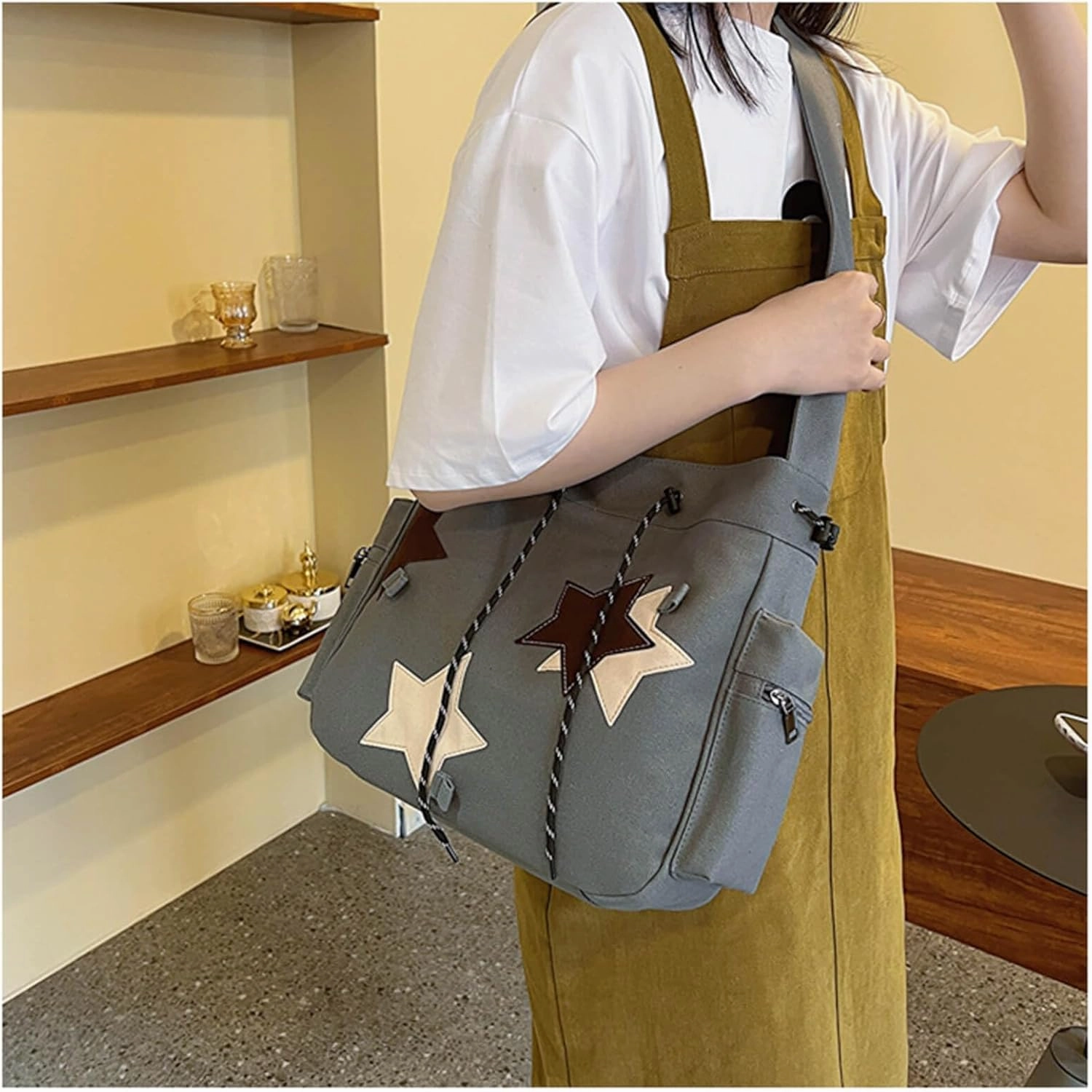 Cute Star Messenger Bag, Y2k Crossbody Bag, Kawaii Purse Canvas Crossbody, Aesthetic Shouder Bag For Women