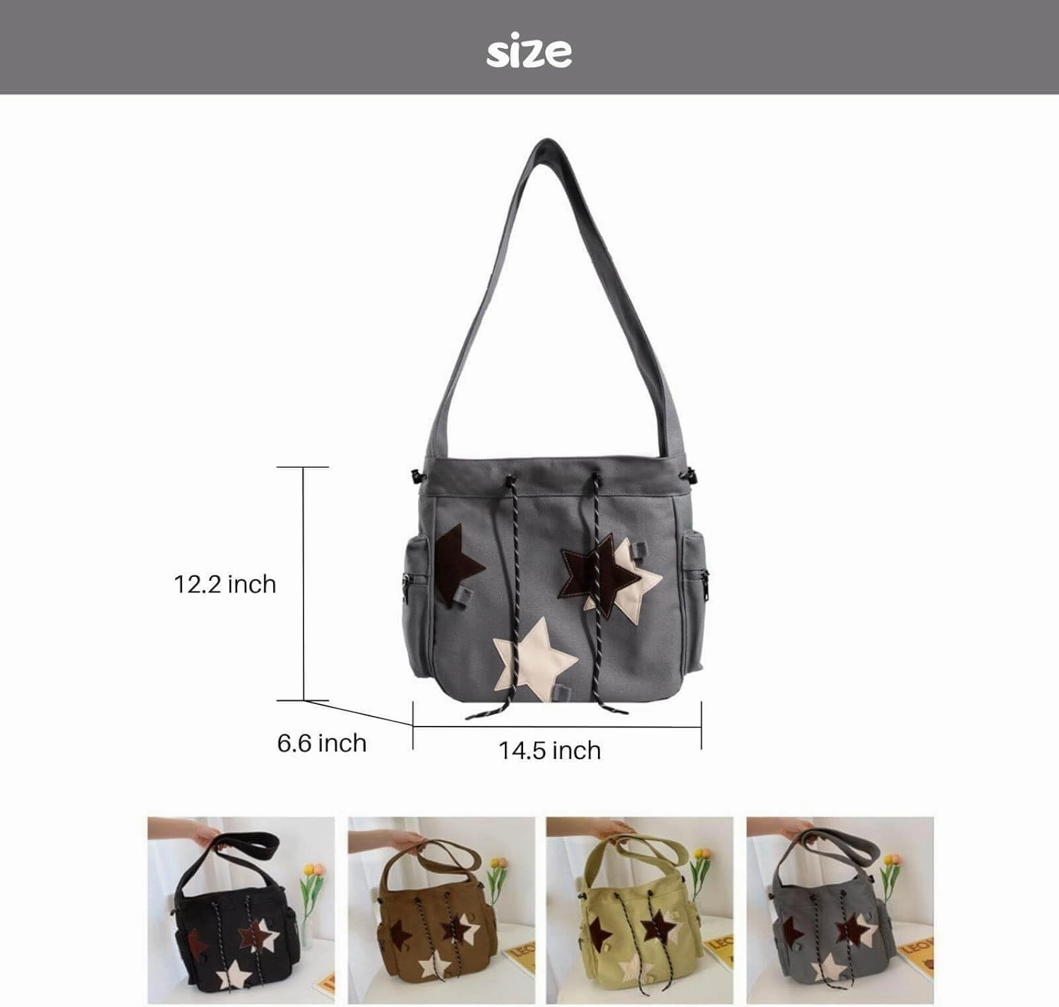 Cute Star Messenger Bag, Y2k Crossbody Bag, Kawaii Purse Canvas Crossbody, Aesthetic Shouder Bag For Women