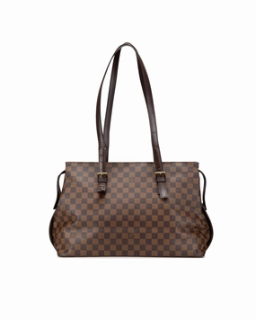 Damier Ebene Canvas Shoulder Bag with Zip Closure