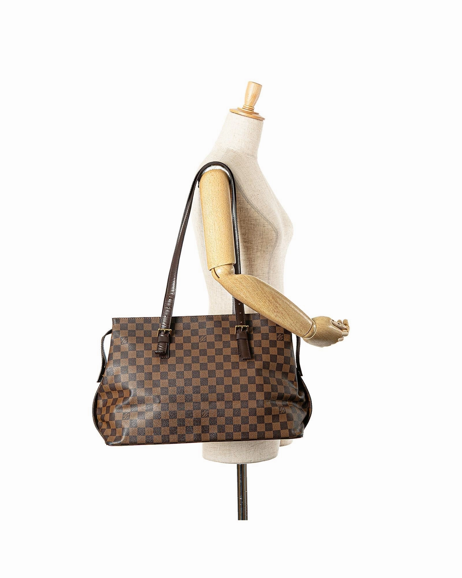 Damier Ebene Canvas Shoulder Bag with Zip Closure