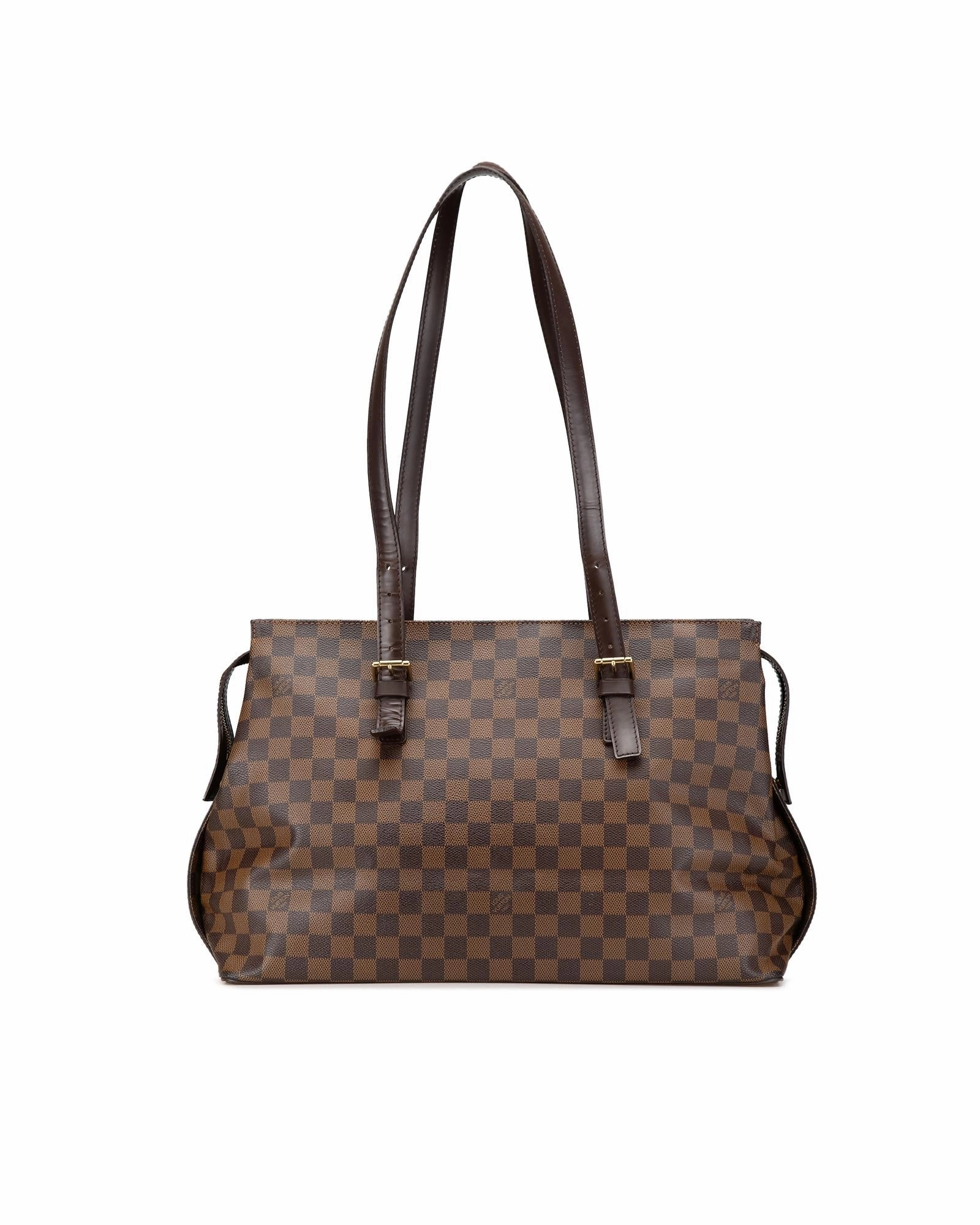 Damier Ebene Canvas Shoulder Bag with Zip Closure
