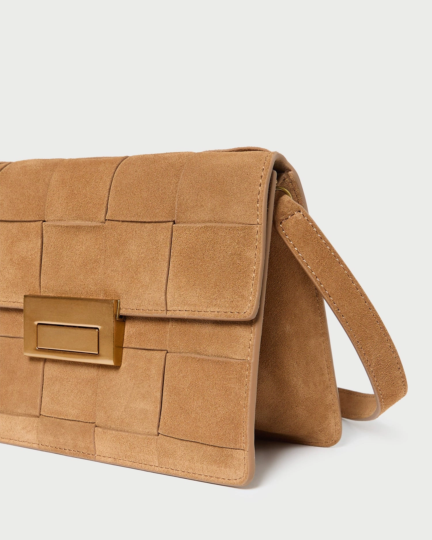 Delphine Toffee Woven Suede Shoulder Bag