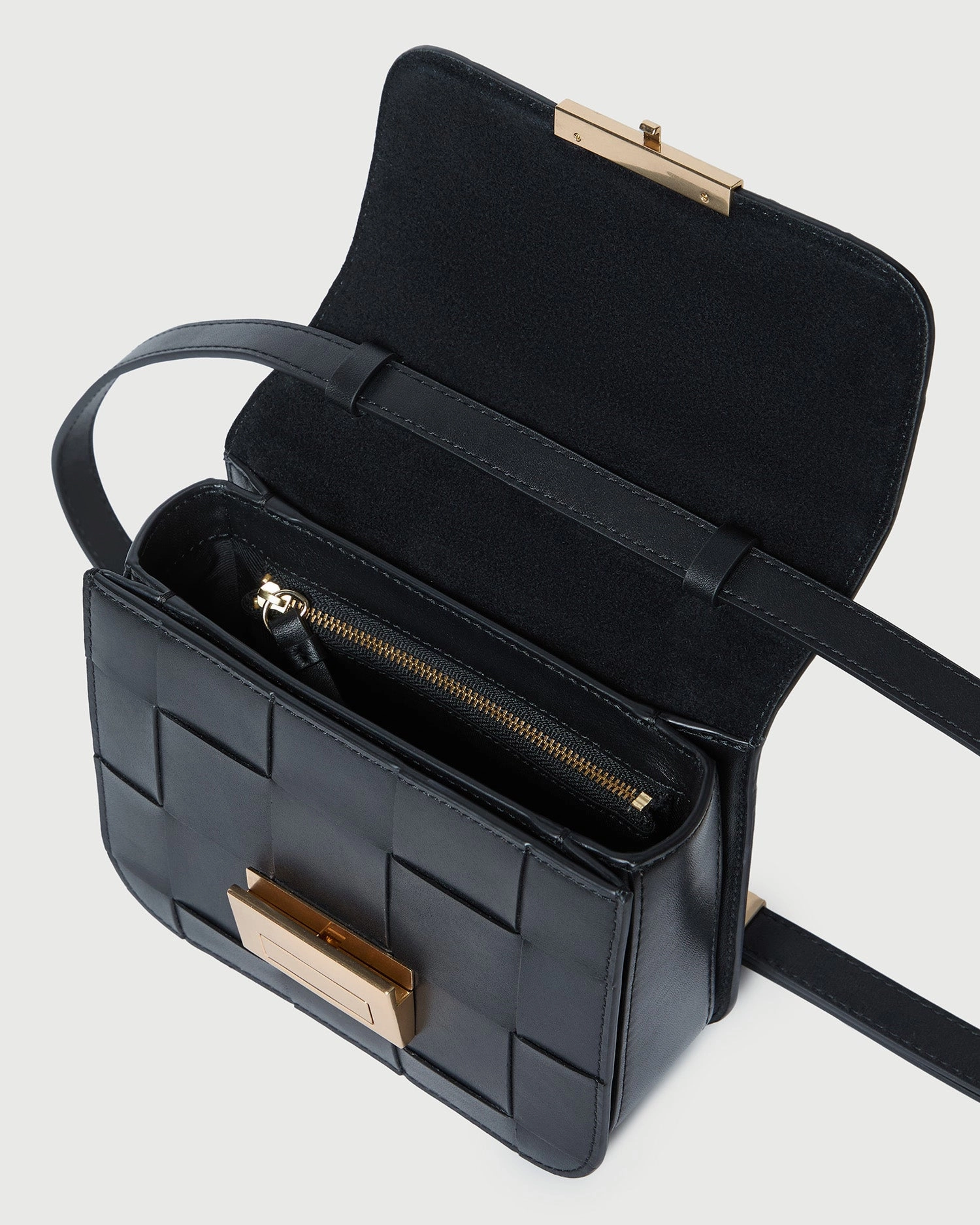 Desi Black Woven Leather Crossbody