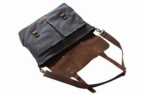 Devil Hunter Genuine Leather Vintage 18" Laptop Canvas Messenger Satchel Briefcase Bag Grey