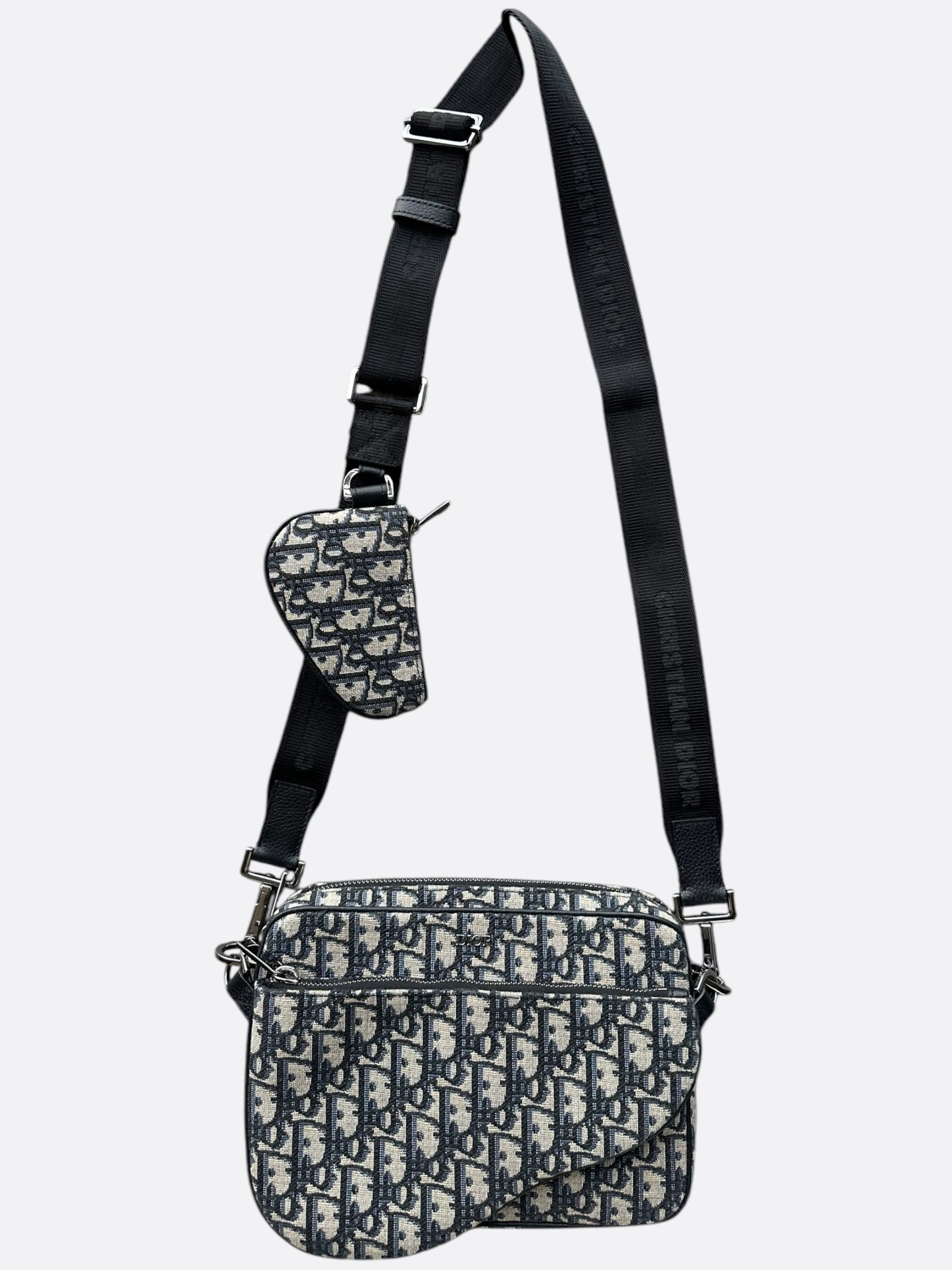 Dior Beige & Black Oblique Saddle Triple Pouch Messenger Bag