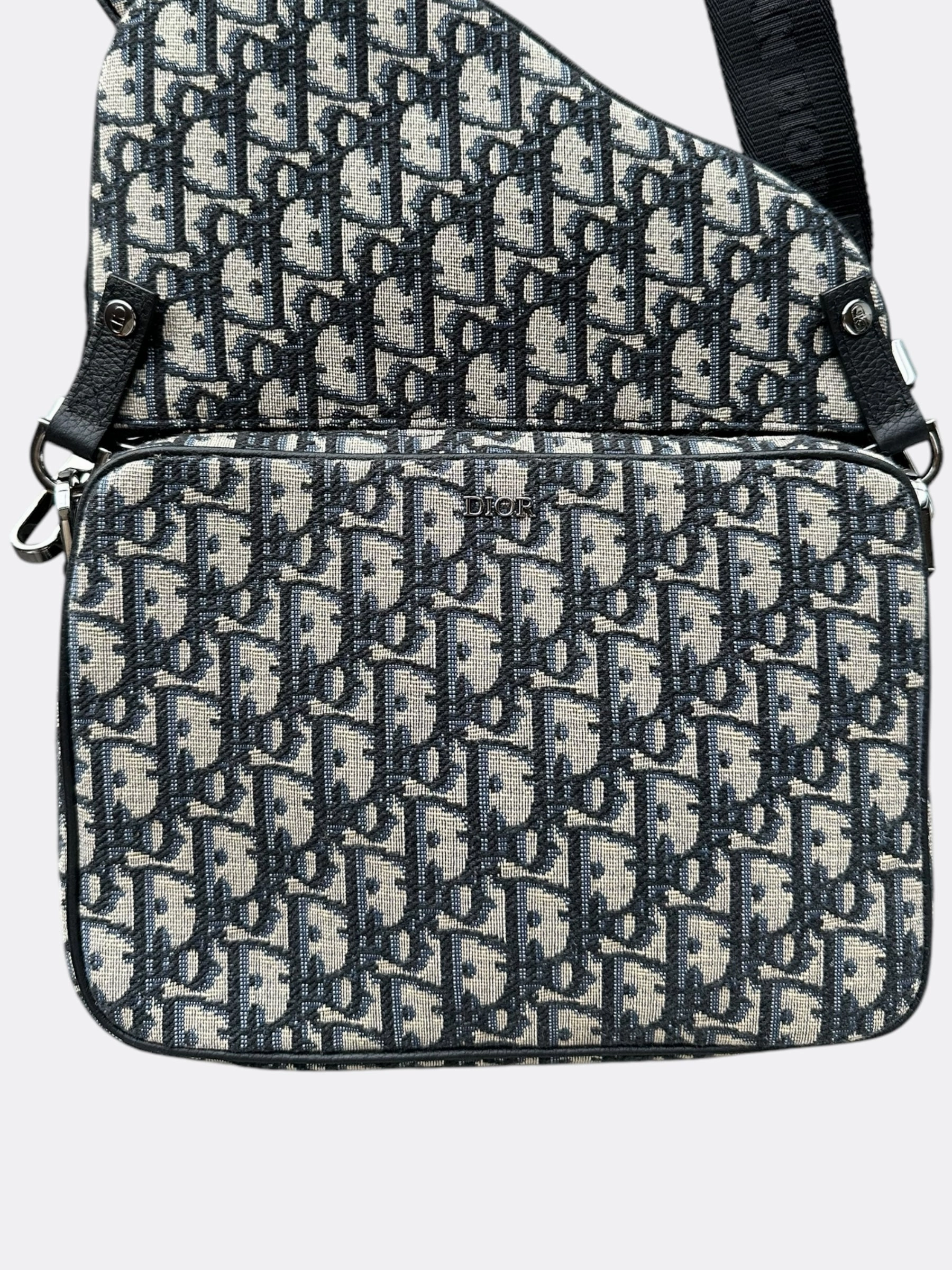 Dior Beige & Black Oblique Saddle Triple Pouch Messenger Bag