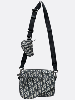Dior Beige & Black Oblique Saddle Triple Pouch Messenger Bag