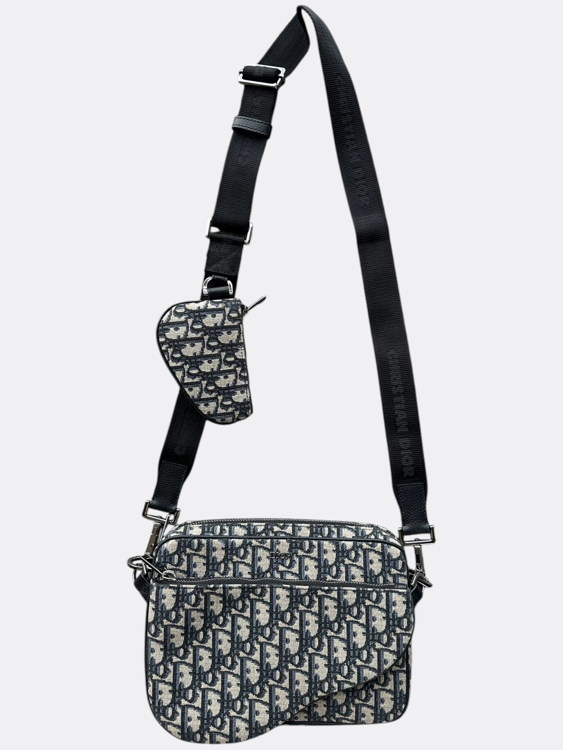 Dior Beige & Black Oblique Saddle Triple Pouch Messenger Bag