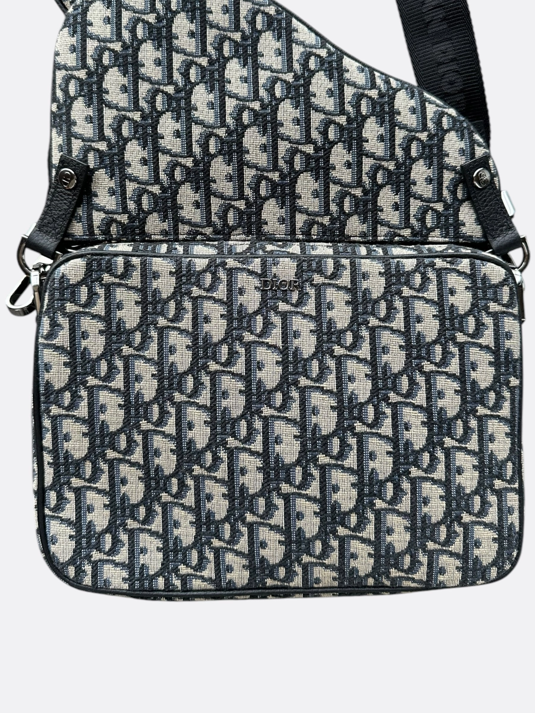 Dior Beige & Black Oblique Saddle Triple Pouch Messenger Bag