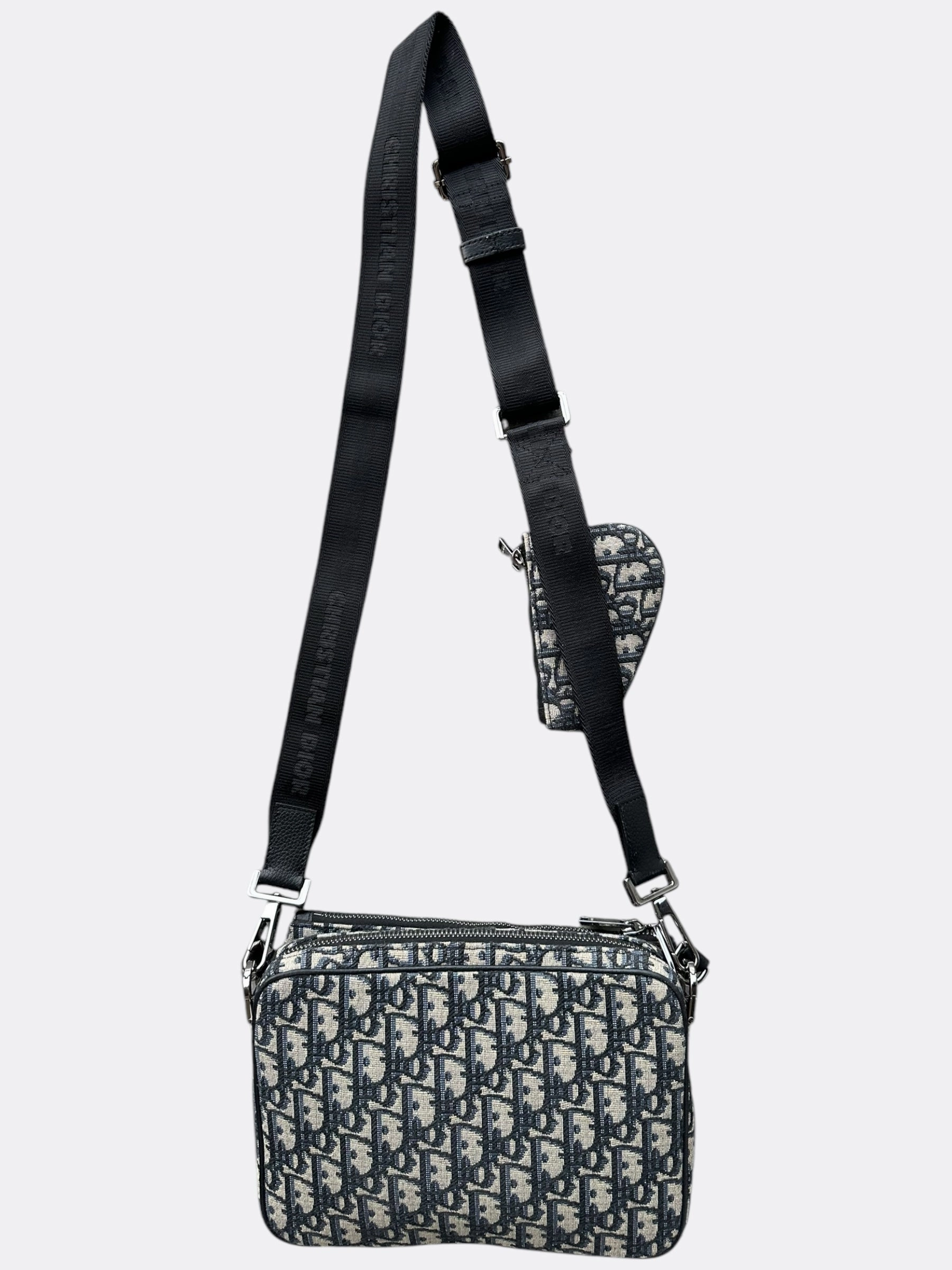 Dior Beige & Black Oblique Saddle Triple Pouch Messenger Bag