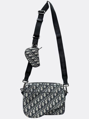 Dior Beige & Black Oblique Saddle Triple Pouch Messenger Bag