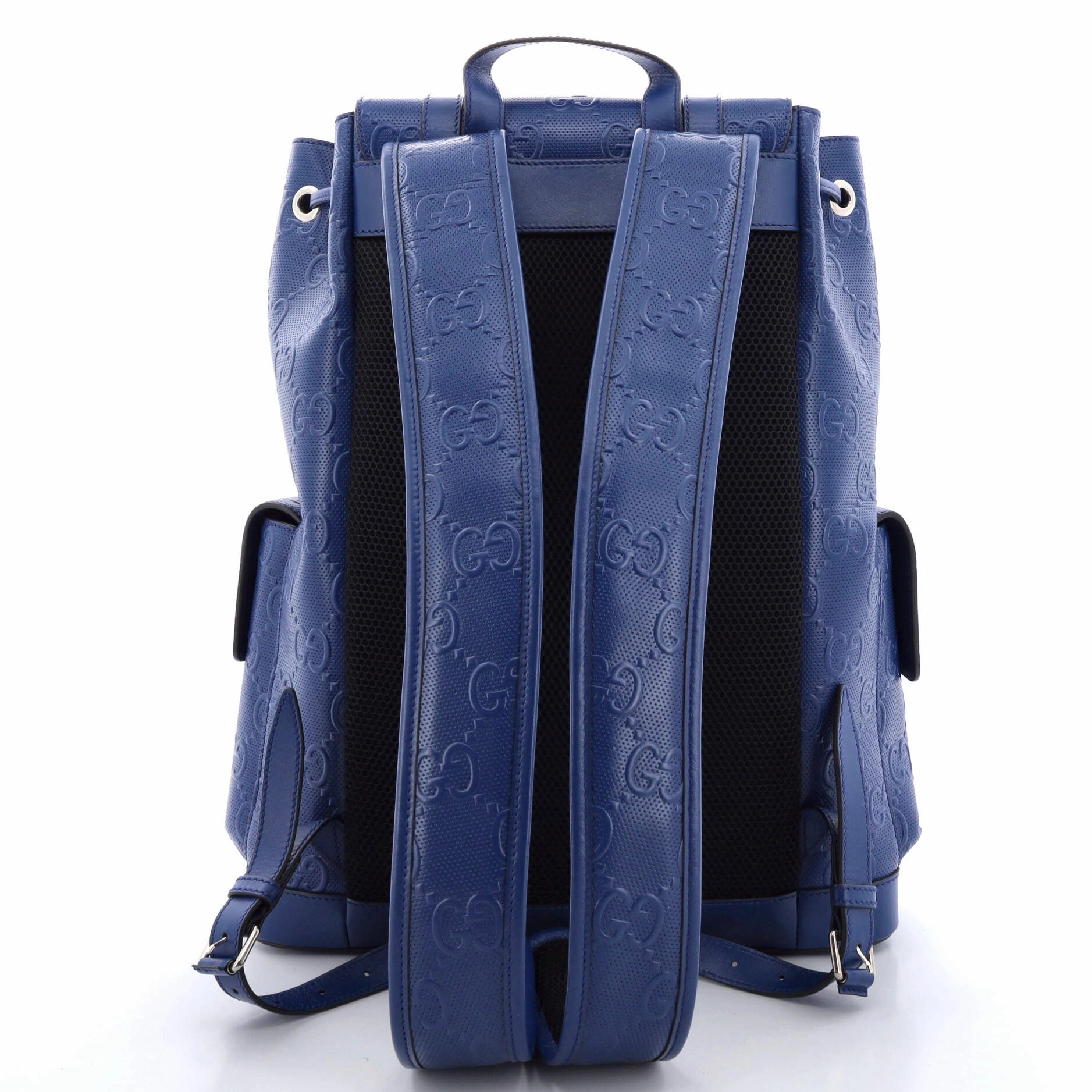 Double Buckle Backpack GG Embossed Perforated Leather Large