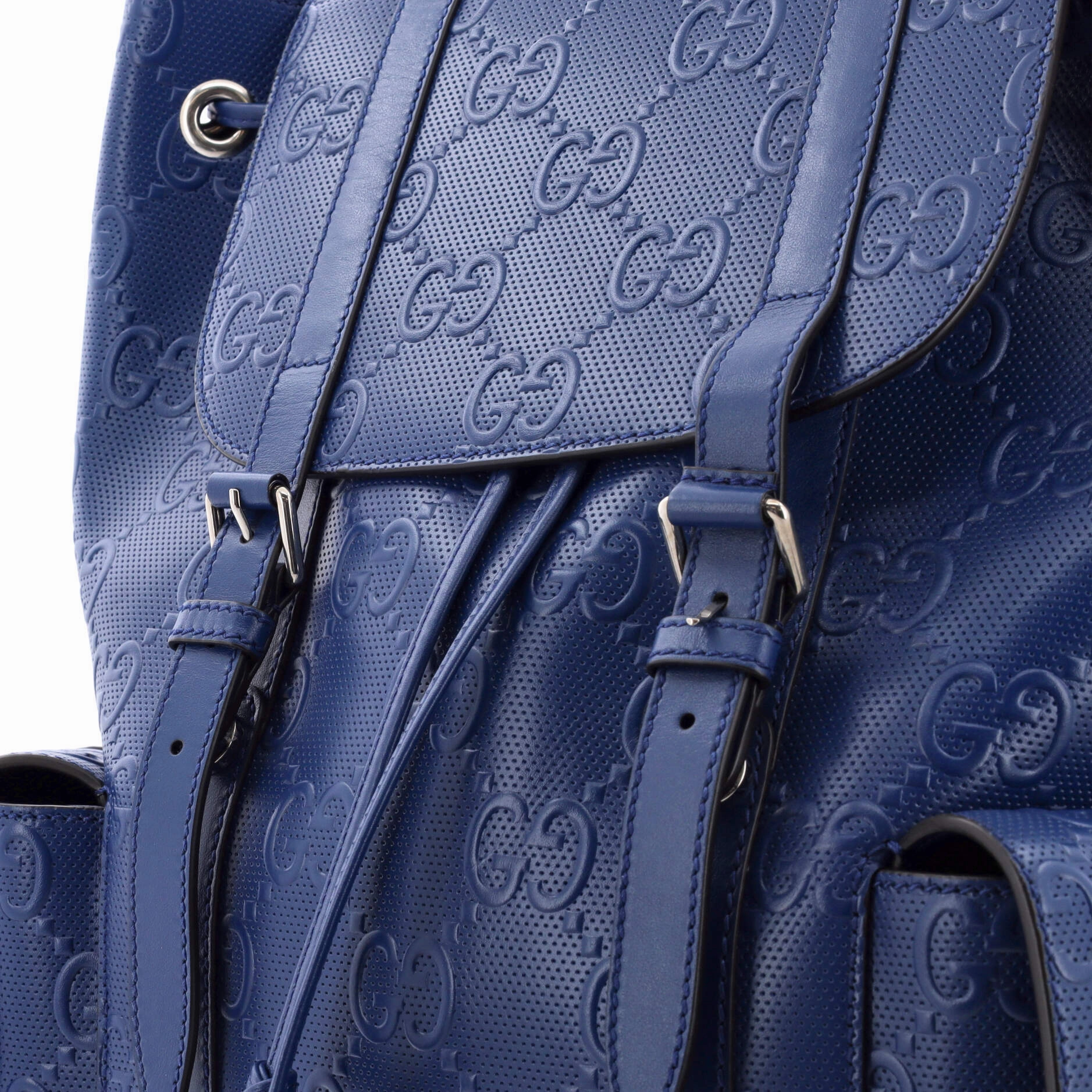 Double Buckle Backpack GG Embossed Perforated Leather Large