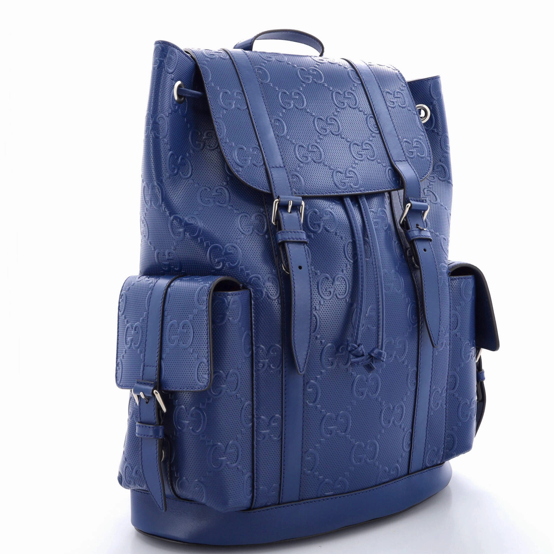 Double Buckle Backpack GG Embossed Perforated Leather Large