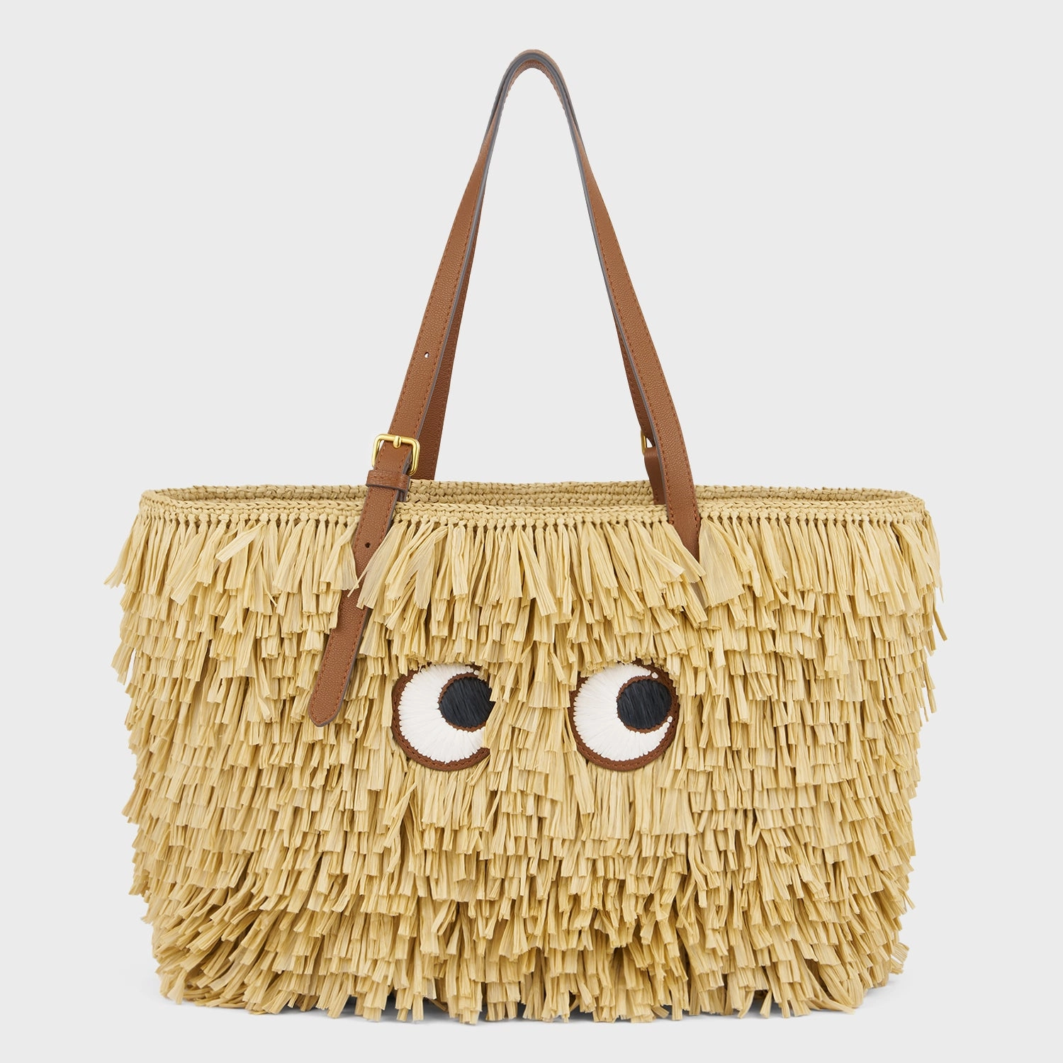 E/W Shag Raffia Eyes Tote