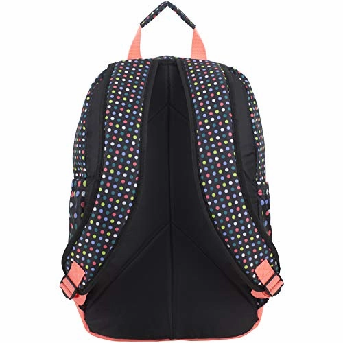 Eastsport Everyday Classic Backpack with Interior Tech Sleeve, Black/Peach Luster/Multi Color Dots