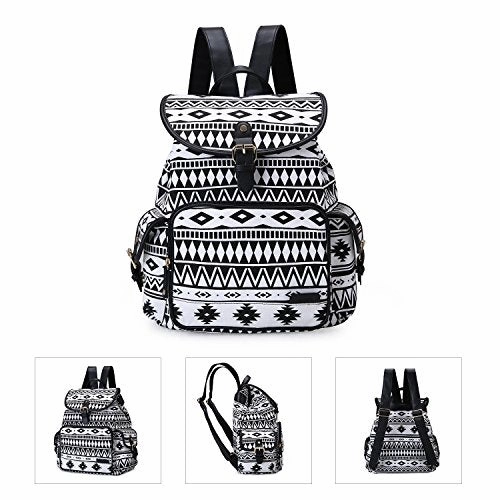 ECOSUSI Backpack Cute School College Casual Daypack Canvas Bookbag for Teens Girls, Black