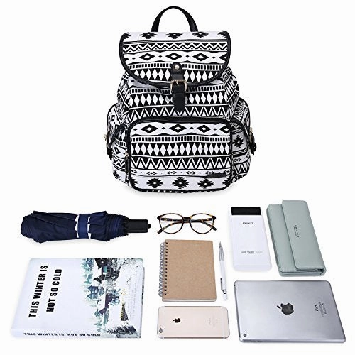 ECOSUSI Backpack Cute School College Casual Daypack Canvas Bookbag for Teens Girls, Black