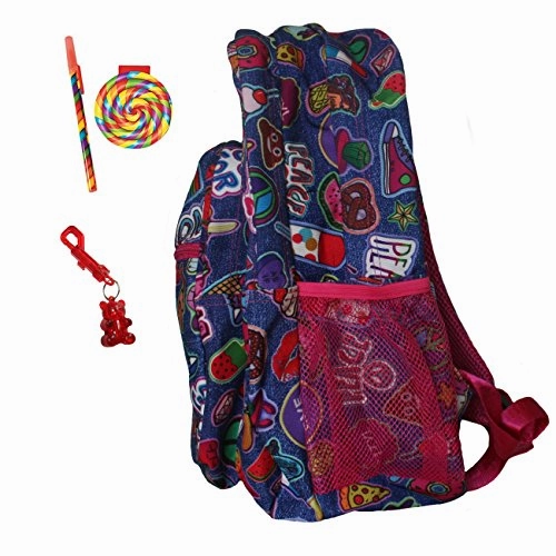 Emoji Denim Patch Large Backpack, Notepad/Pen & Keychain Multi-Pack, Book Bag