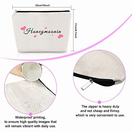 Engagement Gifts for Women Bride Cosmetic Bag Honeymoonin' Wedding Cosmetic Bag Bridal Shower Gifts Bride Makeup Bag Bride Gift Wedding Party Gift Bridal Party Gift and Travel Make Up Pouch
