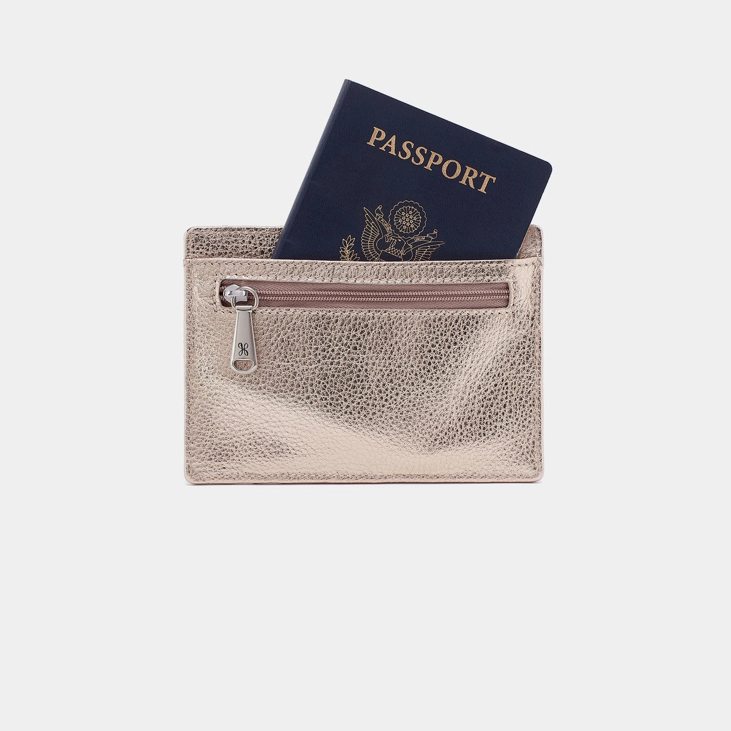 Euro Slide Card Case In Metallic Leather - Cameo Quartz