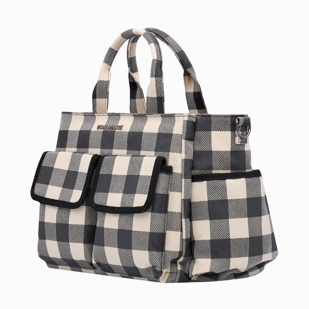 Everyday Multi-Pocket Tote Bag -- Black Gingham