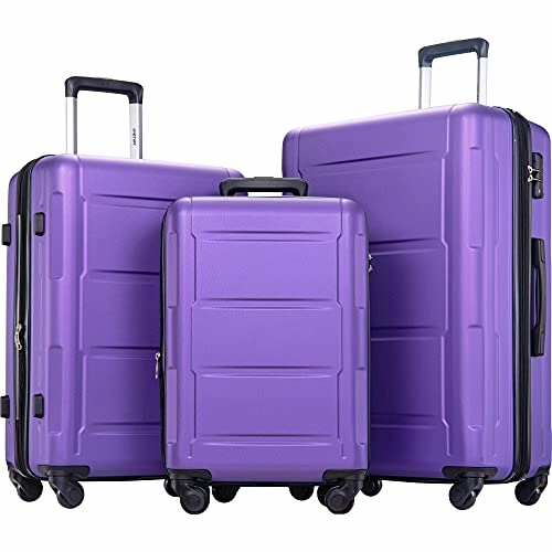 Expandable ABS Durable Suitcase 3 Piece Luggage Sets Lightweight with Double Wheels TSA Lock Spinner, Unisex Adults Teens Home Outddor Carry On Luggage (Purple 20/24/28 inch)