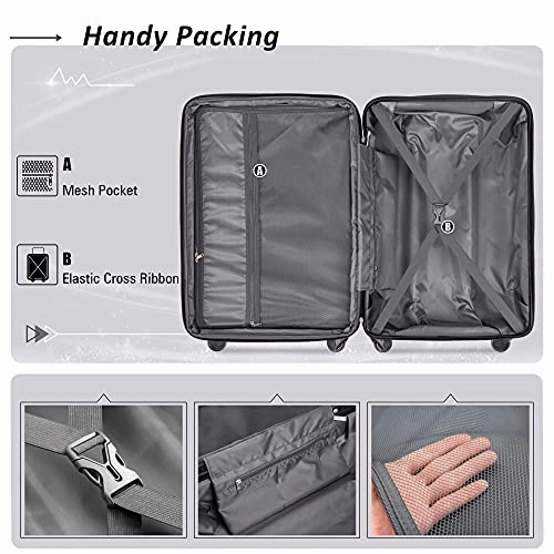 Expandable ABS Durable Suitcase 3 Piece Luggage Sets Lightweight with Double Wheels TSA Lock Spinner, Unisex Adults Teens Home Outddor Carry On Luggage (Purple 20/24/28 inch)
