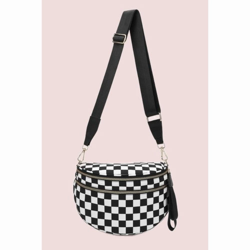 FASHNZFAB Checker Black White Crossbody Sling Check Bag