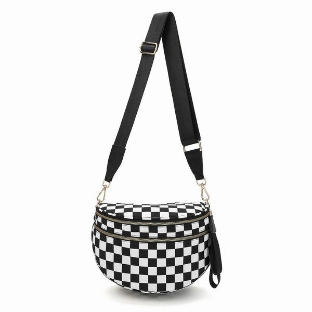 FASHNZFAB Checker Black White Crossbody Sling Check Bag