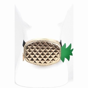 FASHNZFAB Gold Metallic Pineapple Novelty Belt Bag