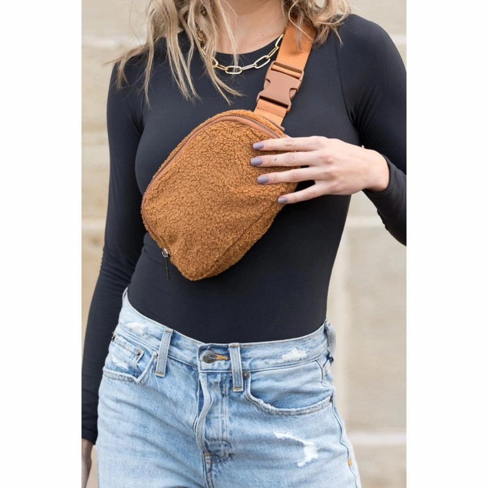 FASHNZFAB Lola Boucle Sherpa Sling/Belt Bag