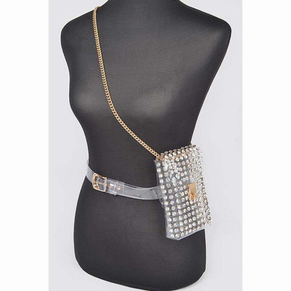FASHNZFAB Mix Studs Clear Convertible Stadium Belt Bag