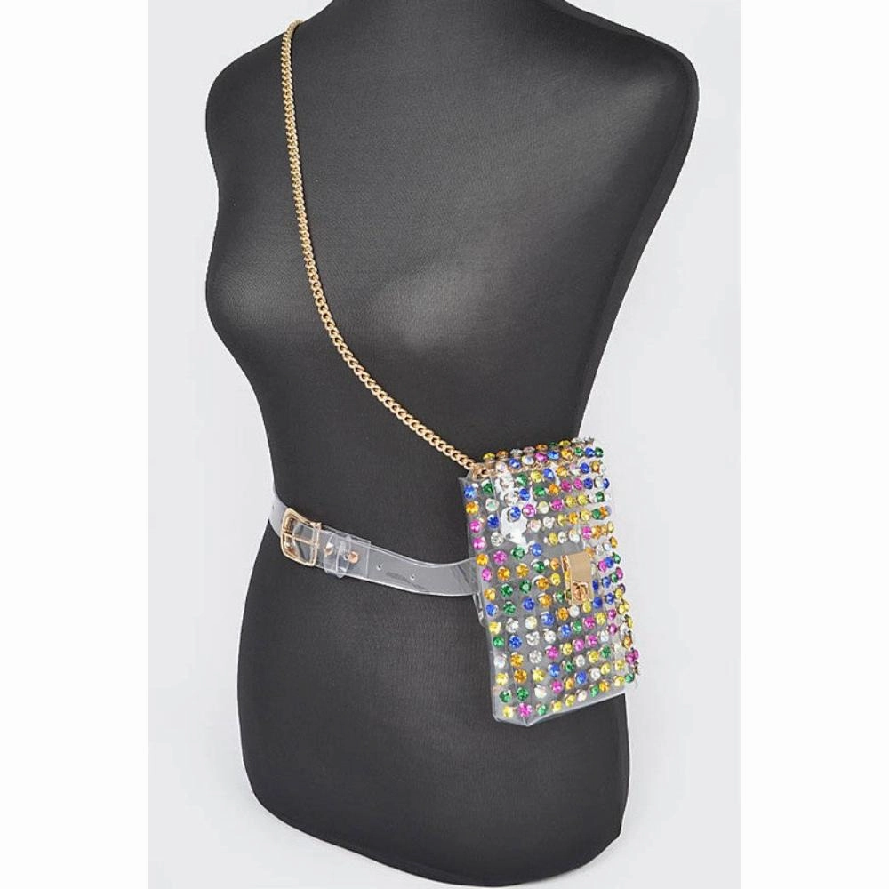 FASHNZFAB Mix Studs Clear Convertible Stadium Belt Bag
