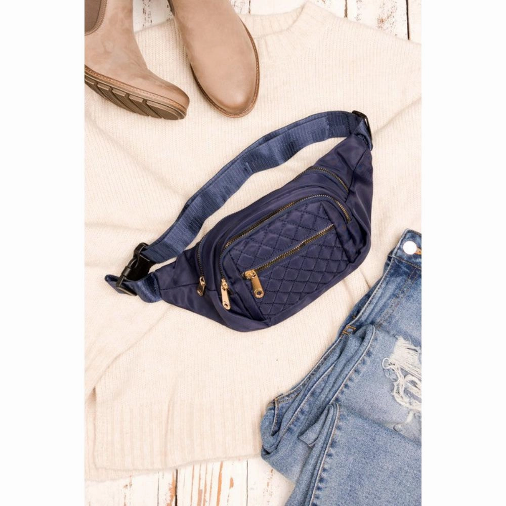 FASHNZFAB Quilted Belt Sling Bum Bag