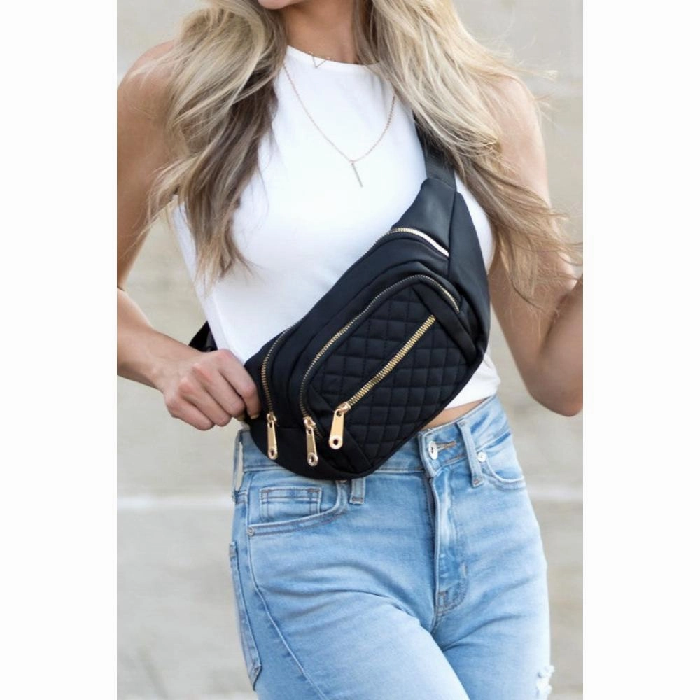 FASHNZFAB Quilted Belt Sling Bum Bag