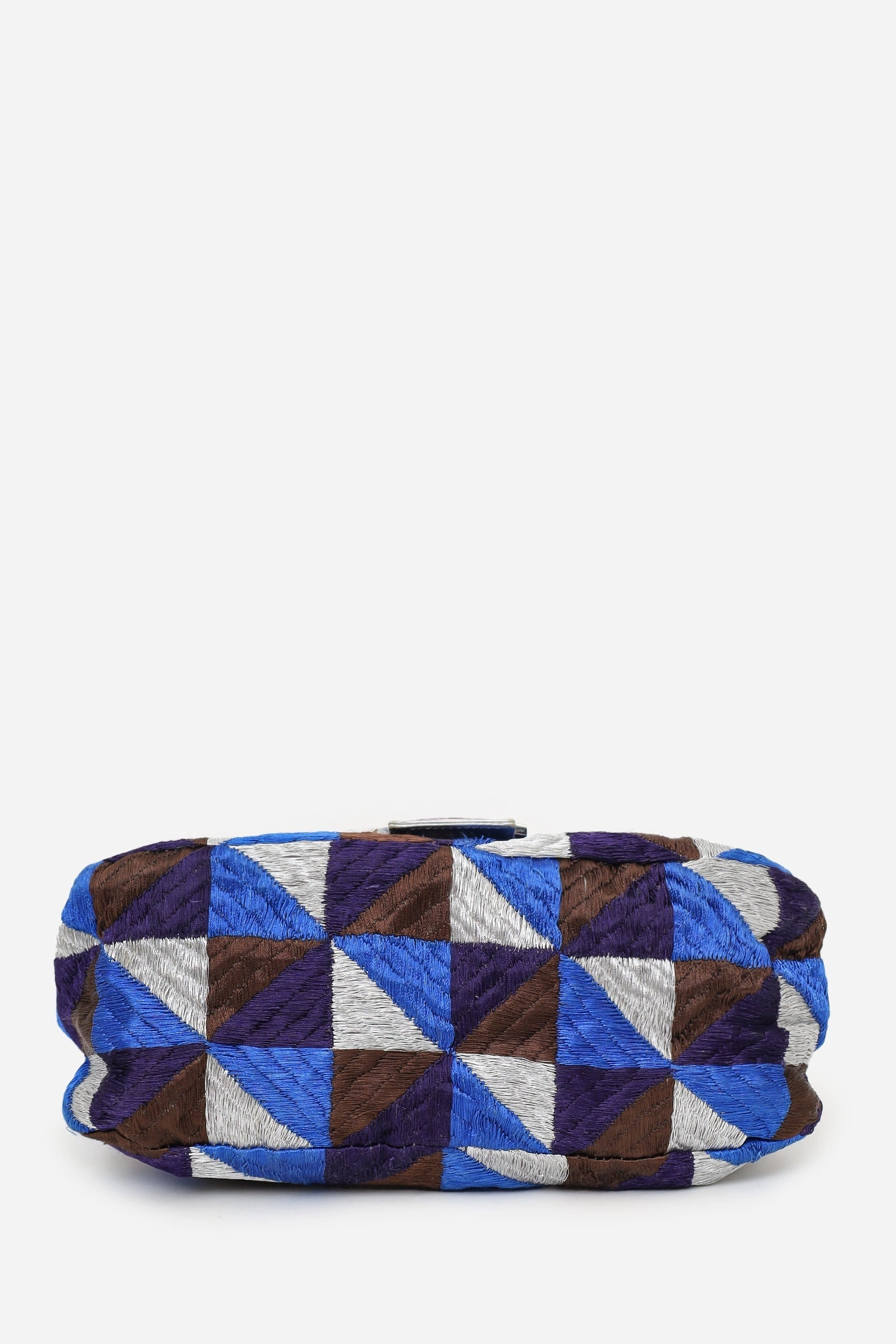 Fendi Blue/Silver Embroidery Patchwork FF Purple Stone Buckle Baguette Bag