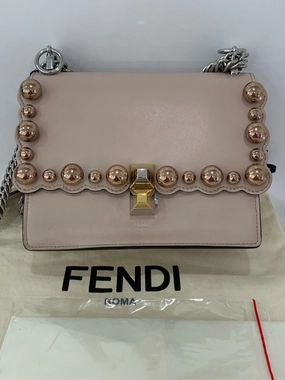 Fendi Kan I Blush Pink Leather Shoulder Bag with Pearls