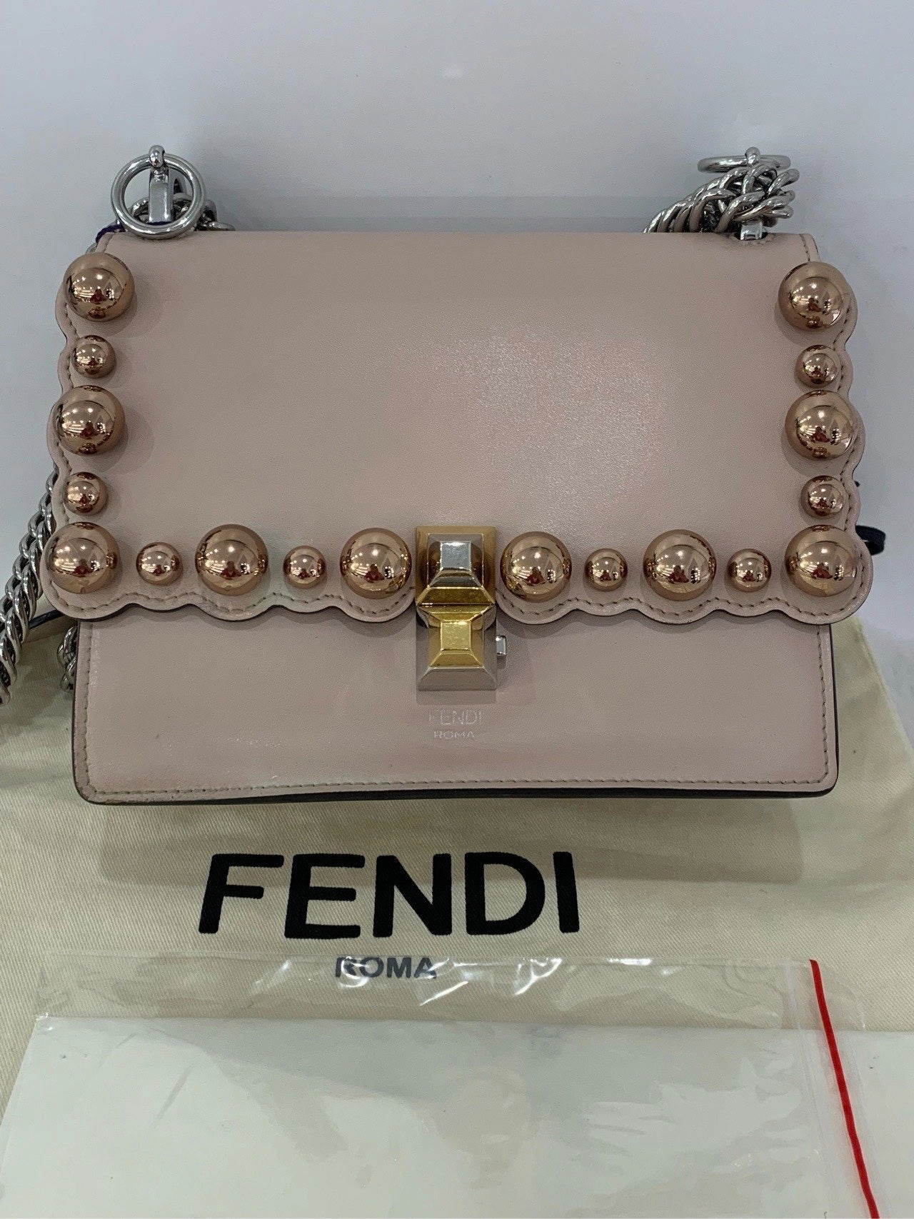 Fendi Kan I Blush Pink Leather Shoulder Bag with Pearls